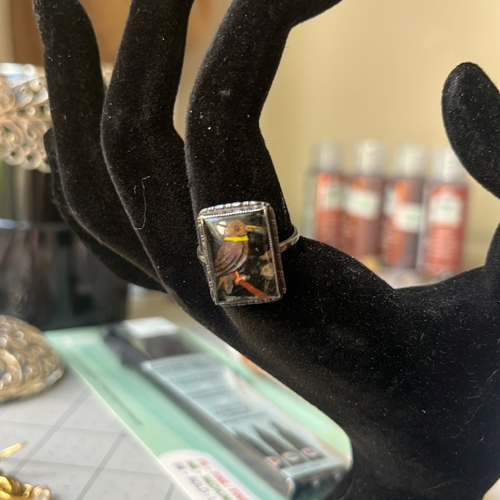 Thomas Mott kingfisher antique 1920s ring vintage rare 7 sterling silver marked - Picture 3 of 17